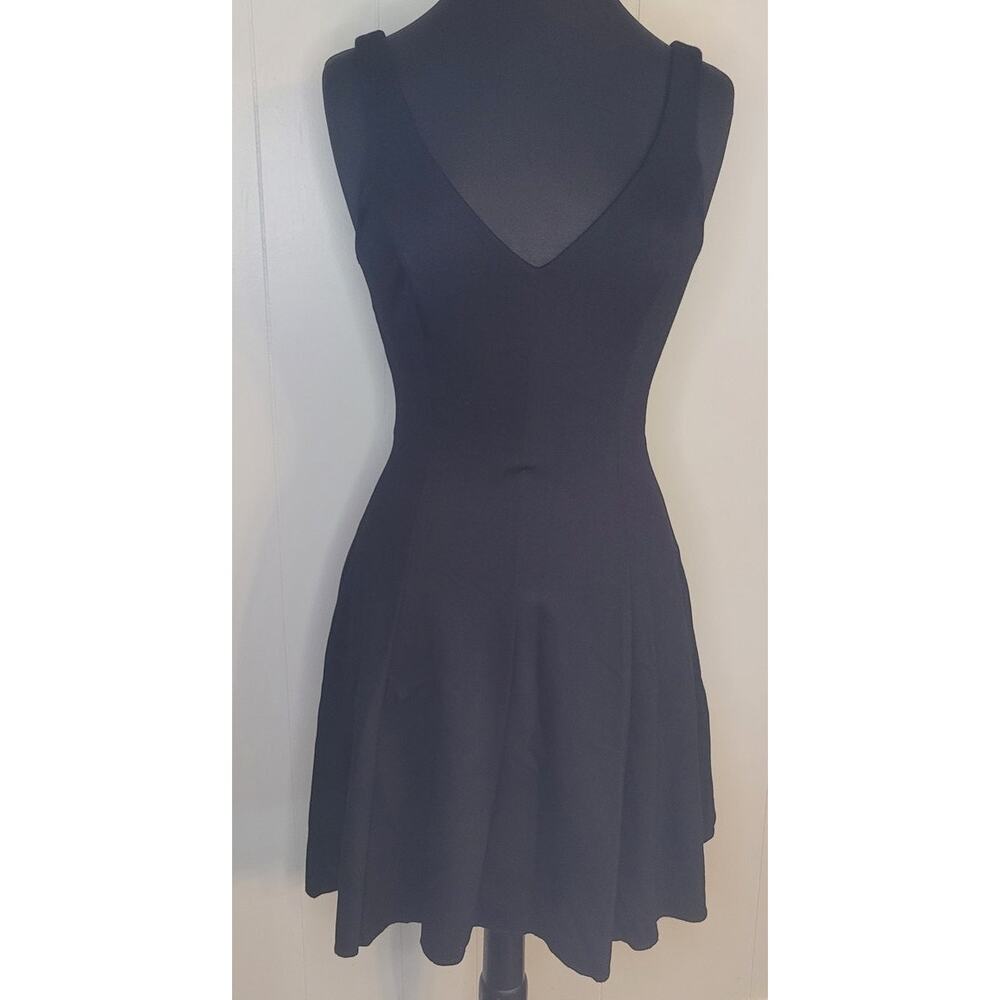 Amanda Uprichard Black Fit Flare Dress S Deep V Cocktail Mini USA
